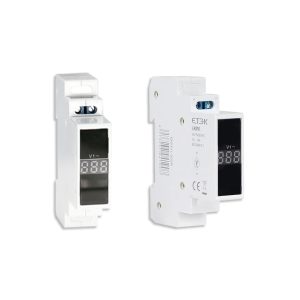 Medidor de voltaje AC Monofásico para riel DIN (80–500V) con pantalla LED